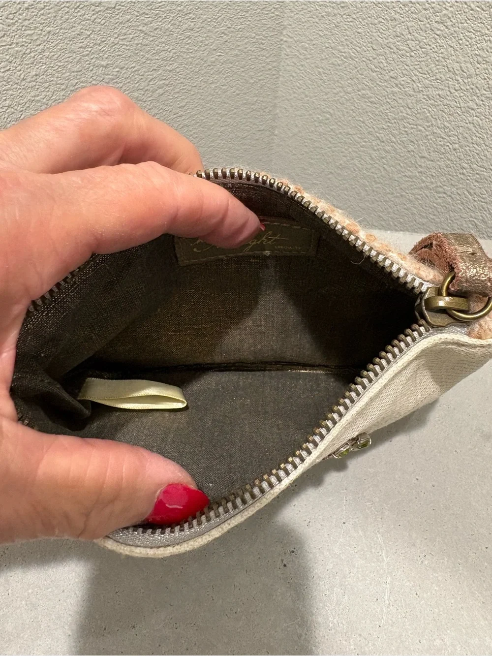 Anthropologie Albright Embellished Cream Wristlet Clutch